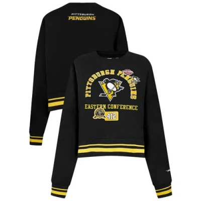 Pro Standard Black Pittsburgh Penguins Area Code Cropped Pullover Sweatshirt