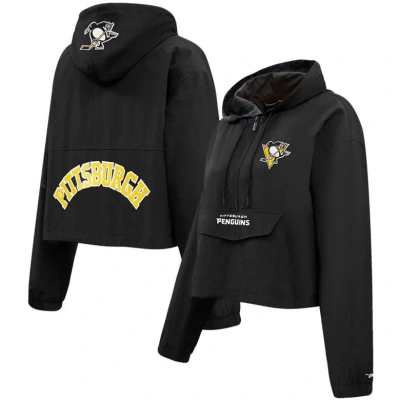 Pro Standard Black Pittsburgh Penguins Classic Cropped Half-zip Wind Jacket