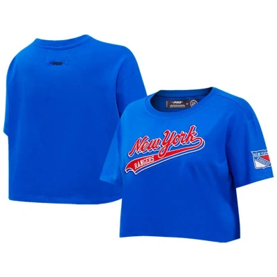 Pro Standard Blue New York Rangers Boxy Script Tail Cropped T-shirt