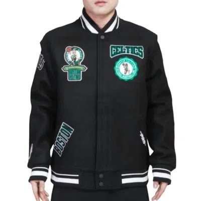 Pro Standard Boston Celtics Crest Emblem Rib Wool Varsity Jacket In Black
