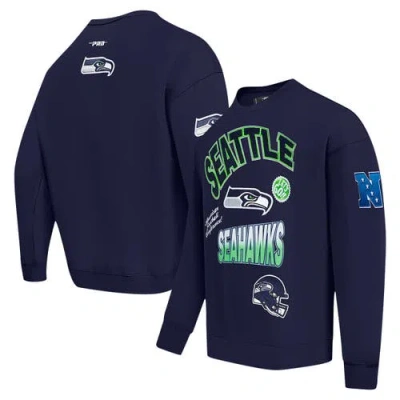 Pro Standard College Navy Seattle Seahawks Turn It Up Drop Shoulder Pullover Sweatshirt In Blue