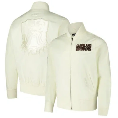 Pro Standard Cream Cleveland Browns Triple Tonal Full-zip Twill Jacket In White