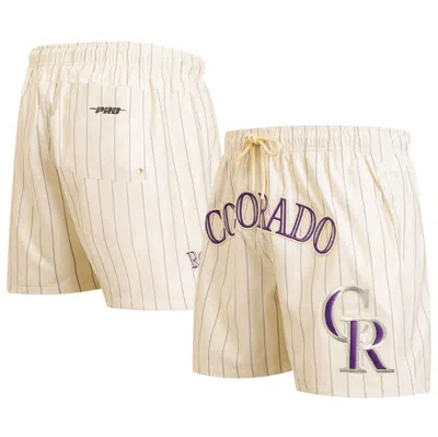 Pro Standard Cream Colorado Rockies Pinstripe Retro Classic Woven Shorts