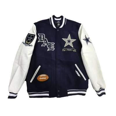 Pre-owned Pro Standard Dallas Cowboys Nfl Varsity Jacket Pro Prep Wool Men Navy Fdc649662 In White