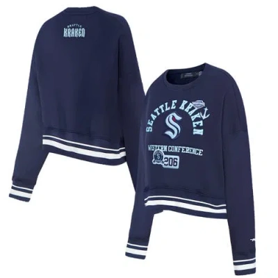Pro Standard Deep Sea Blue Seattle Kraken Area Code Cropped Pullover Sweatshirt In Navy