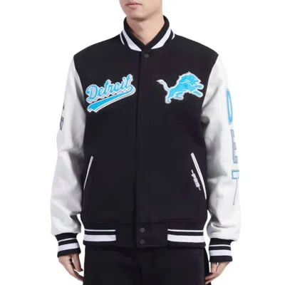Pro Standard Detroit Lions Script Tail Rib Wool Varsity Jacket In Black/white