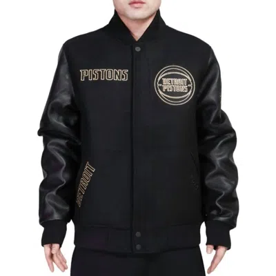 Pro Standard Detroit Pistons Black & Gold Varsity Jacket In Jet Black