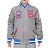 Pro Standard Detroit Pistons Crest Emblem Varsity Jacket In Grey Royal