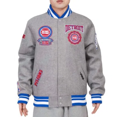 Pro Standard Detroit Pistons Crest Emblem Varsity Jacket In Grey Royal