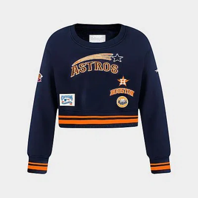 Pro Standard Girls' Big Kids Houston Astros Mlb Cropped Fleece Crewneck Sweatshirt In Blue