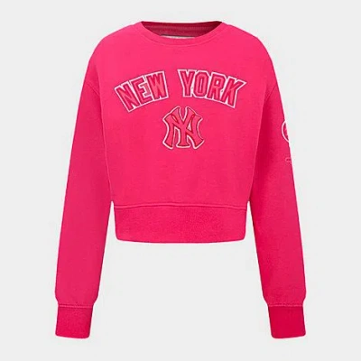 Pro Standard Girls' Big Kids New York Yankees Mlb Cropped Fleece Crewneck Sweatshirt In Pink