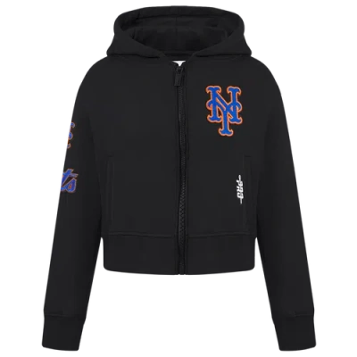 Pro Standard Kids' Girls  New York Mets Classic Flc Fz Hoodie In Black