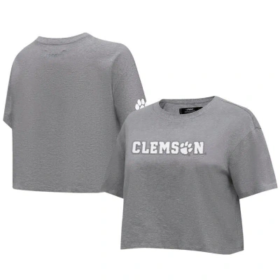 Pro Standard Heather Charcoal Clemson Tigers Tonal Neutral Boxy Cropped T-shirt