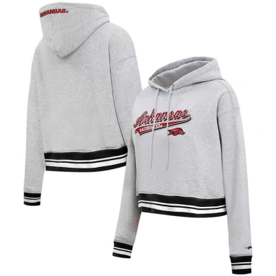 Pro Standard Heather Gray Arkansas Razorbacks Script Tail Fleece Cropped Pullover Hoodie
