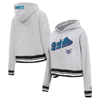 Pro Standard Heather Gray Charlotte Hornets Script Tail Cropped Pullover Hoodie