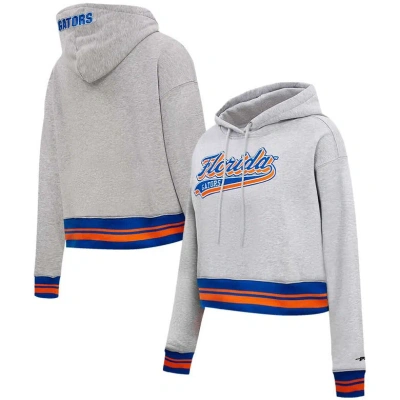 Pro Standard Heather Gray Florida Gators Script Tail Fleece Cropped Pullover Hoodie