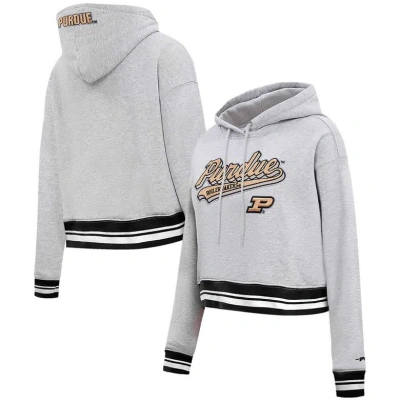 Pro Standard Heather Gray Purdue Boilermakers Script Tail Fleece Cropped Pullover Hoodie