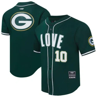 Pro Standard Men's Jordan Love Green Green Bay Packers Player Name Number Mesh Button-up Baseball Jersey