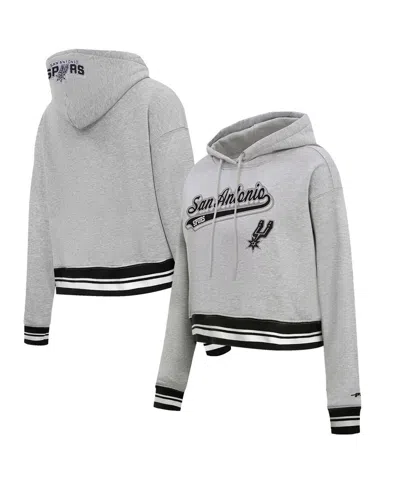 Pro Standard Men's And Women's Heather Gray San Antonio Spurs Script Tail Cropped Pullover Hoodie