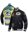 Pro Standard Men's Black Green Bay Packers Sublimated Satin Full-snap Jacket In Multi