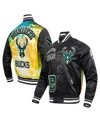 Pro Standard Men's Black Milwaukee Bucks Sublimated Satin Full-snap Jacket In Black