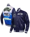 Pro Standard College Navy Seattle Seahawks Sublimated Satin Full-snap Jacket In Blue