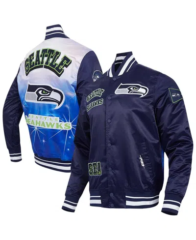 Pro Standard Men's College Navy Seattle Seahawks Sublimated Satin Full-snap Jacket In Blue