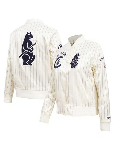 Pro Standard Men's Cream Chicago Cubs Cooperstown Collection Pinstripe Retro Classic Full-button Satin Jacket In Neutral