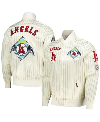 Pro Standard Men's Cream Los Angeles Angels Cooperstown Collection Pinstripe Retro Classic Satin Full-snap Jacket