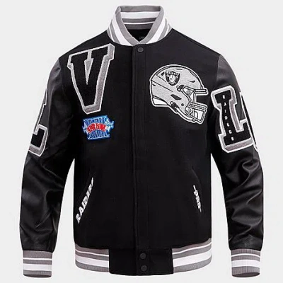 Pro Standard Men's Las Vegas Raiders Nfl Mashup Rib Wool Varsity Jacket In Black