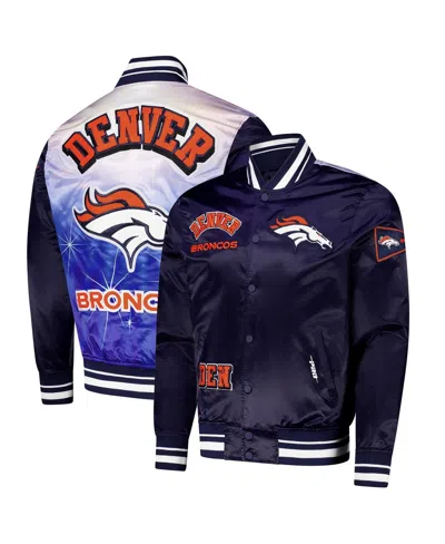 Pro Standard Men's Navy Denver Broncos Sublimated Satin Full-snap Jacket In Blue