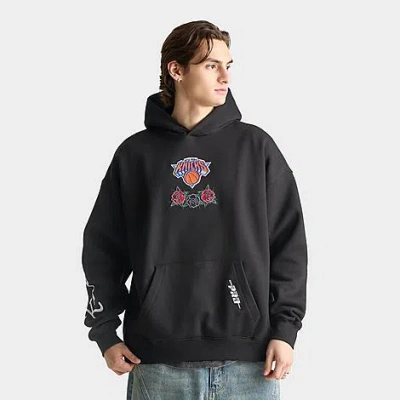 Pro Standard Men's New York Knicks Nba Fire And Roses Drop Shoulder Pullover Hoodie In Black