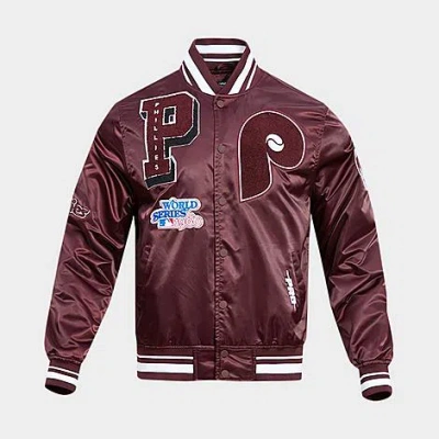 Pro Standard Men's Philadelphia Phillies Mlb Retro Classic Mashup Rib Satin Jacket In Brown