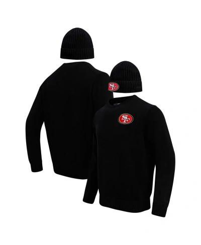 Pro Standard Men's  Black San Francisco 49ers Crewneck Pullover Sweater And Cuffed Knit Hat Box Gift