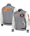 PRO STANDARD MEN'S PRO STANDARD HEATHER GRAY HOUSTON ASTROS SCRIPT TAIL WOOL FULL-ZIP VARITY JACKET