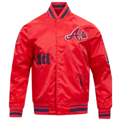 Pro Standard Mens Atlanta Braves Old English Rib Satin Jacket In Red/midnight Navy/red