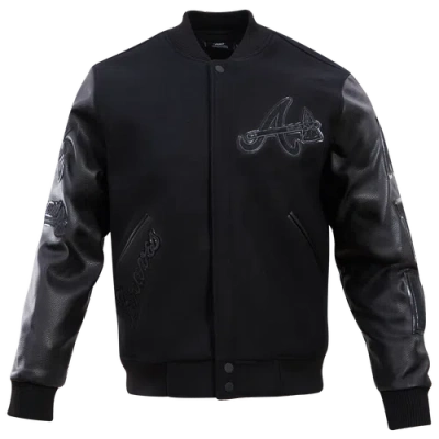 Pro Standard Mens Atlanta Braves Triple Black Wool Varsity Jacket