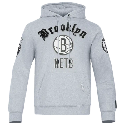 Pro Standard Mens Brooklyn Nets  Nets Old English Flc Po Hoodie In Heather Grey