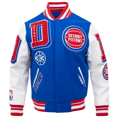 Pro Standard Mens Detroit Pistons Mash Up Rib Wool Varsity Jacket In Royal Blue/red