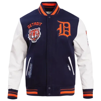 Pro Standard Mens Detroit Tigers Detroit Tigers Retro Classic Wool Varsity Jacket In Midnight Navy/orange/midnight Navy