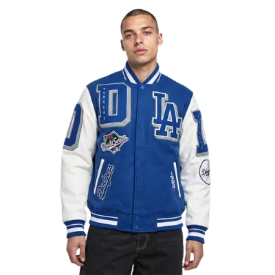 Pro Standard Mens Los Angeles Dodgers Mash Up Wool Varsity Jacket In White/dodger Blue