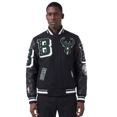 Pro Standard Mens Milwaukee Bucks Mash Up Rib Wool Varsity Jacket In Black