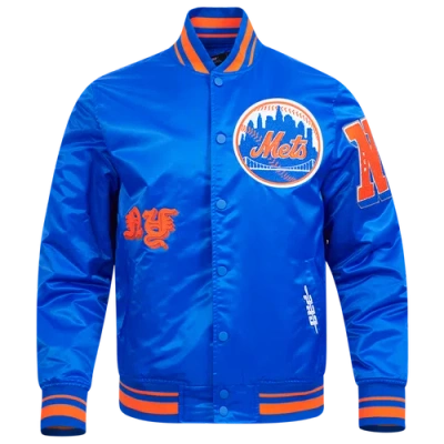 Pro Standard Mens New York Mets Old English Rib Satin Jacket In Orange/royal/royal
