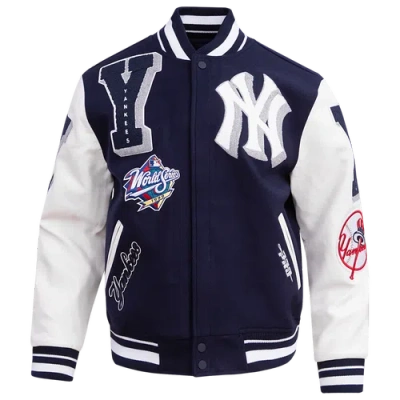 Pro Standard Mens New York Yankees New York Yankees Mash Up Rib Wool Varsity Jacket In White/midnight Navy