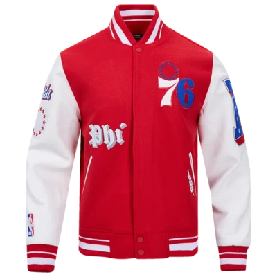 Pro Standard Mens Philadelphia 76ers Old English Wool Varsity Jckt In White