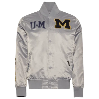 Pro Standard Mens  Michigan Classic Satin Jacket In Silver/navy