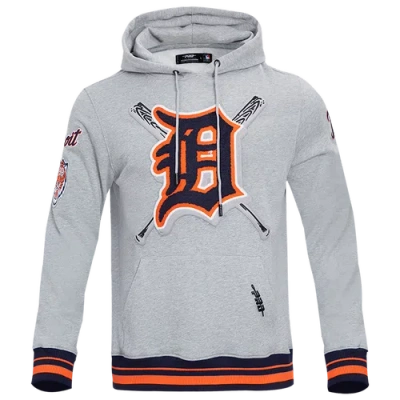 Pro Standard Mens Tigers Mash Up Rib Flc Po Hoodie In Heather Grey/midnight Navy/orange