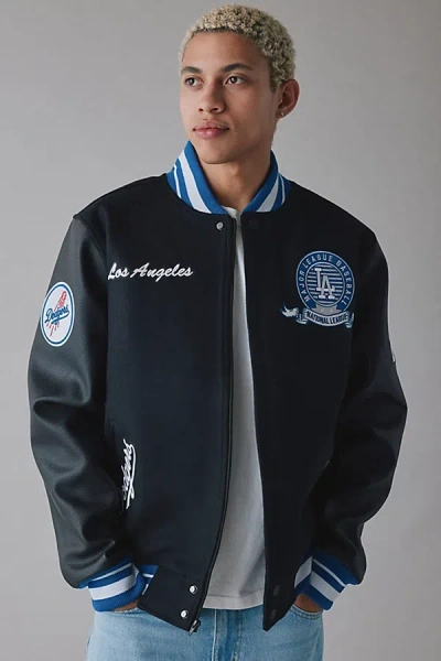 Pro Standard Mlb Los Angeles Dodgers Team Logo Varsity Jacket In Black, Men's At Urban Outfitters In Blue