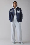 Pro Standard Mlb New York Yankees Satin Bomber Jacket In Navy, Men's At Urban Outfitters In Blue