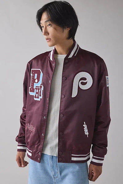 Pro Standard Mlb Philadelphia Phillies Satin Varsity Jacket In Maroon, Men's At Urban Outfitters In Brown